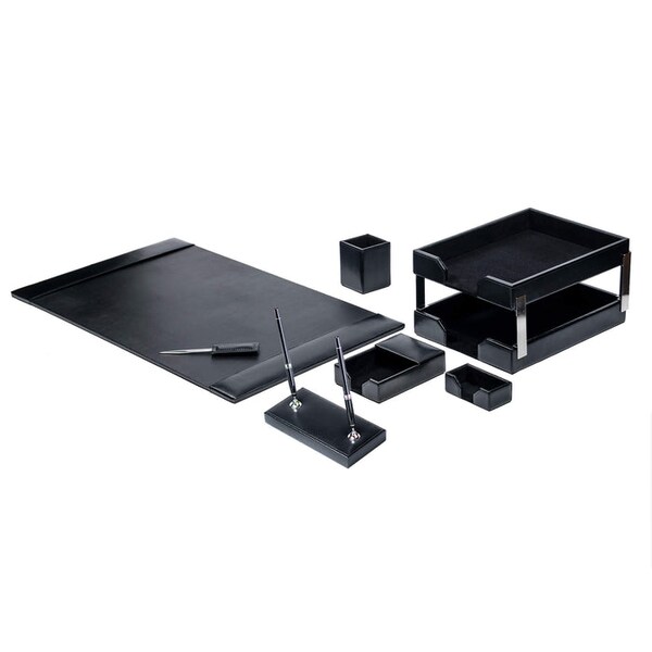 Dacasso Black Bonded Leather 9-Piece Desk Set DF-1409 - main
